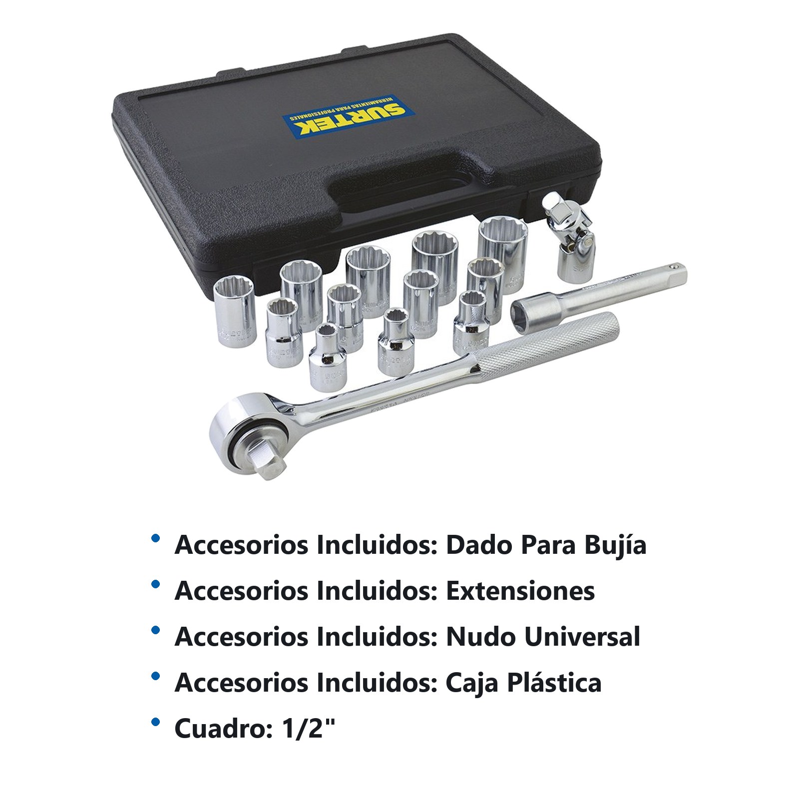Juego de dados y accesorios cuadro de 1/2" en pulgadas, 17 piezas Surtek - Imagen 3