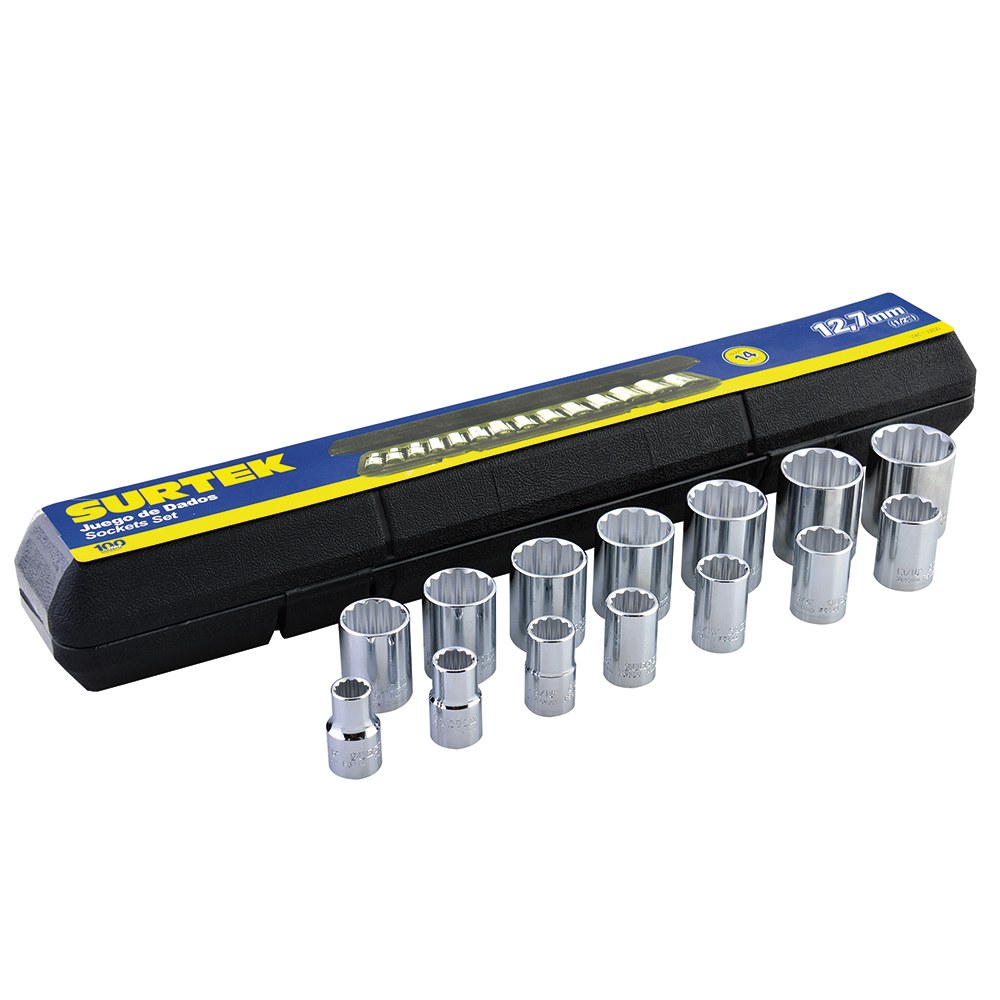 Juego de dados cuadro de 1/2" en pulgadas, 12 puntas, 14 piezas Surtek