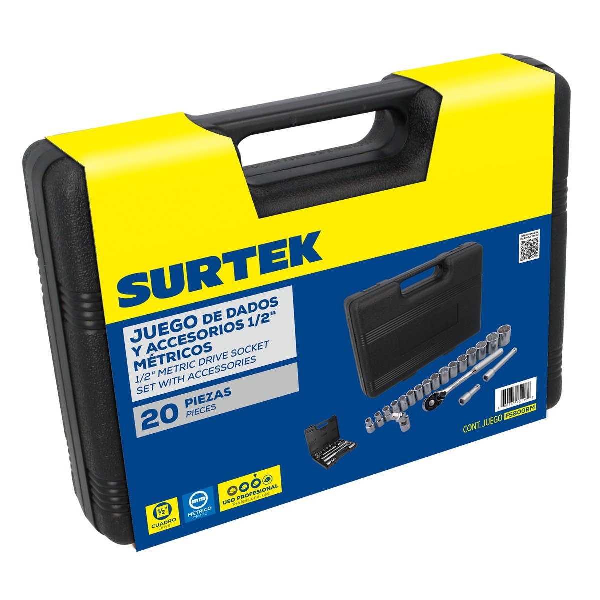 Juego de dados y accesorios cuadro de 1/2" métrico, 20 piezas Surtek - Imagen 3