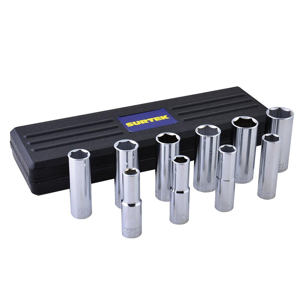 Juego de dados largos cuadro de 1/2" 6 puntas, en pulgadas, 10 piezas Surtek