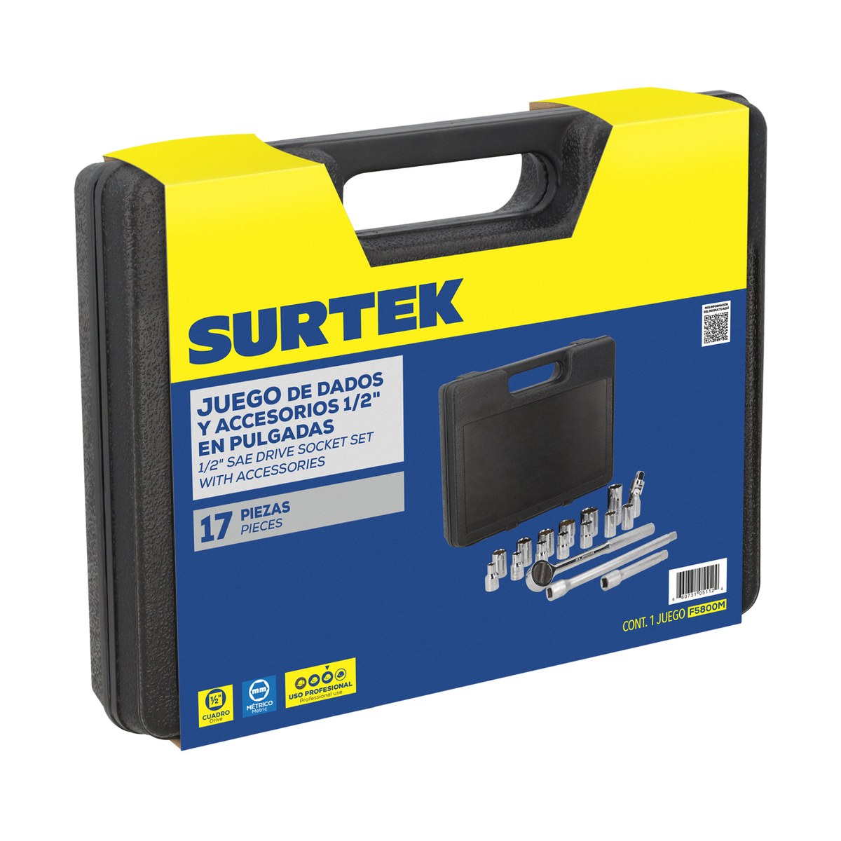 Juego de dados y accesorios cuadro de 1/2" métrico, 17 piezas Surtek - Imagen 2