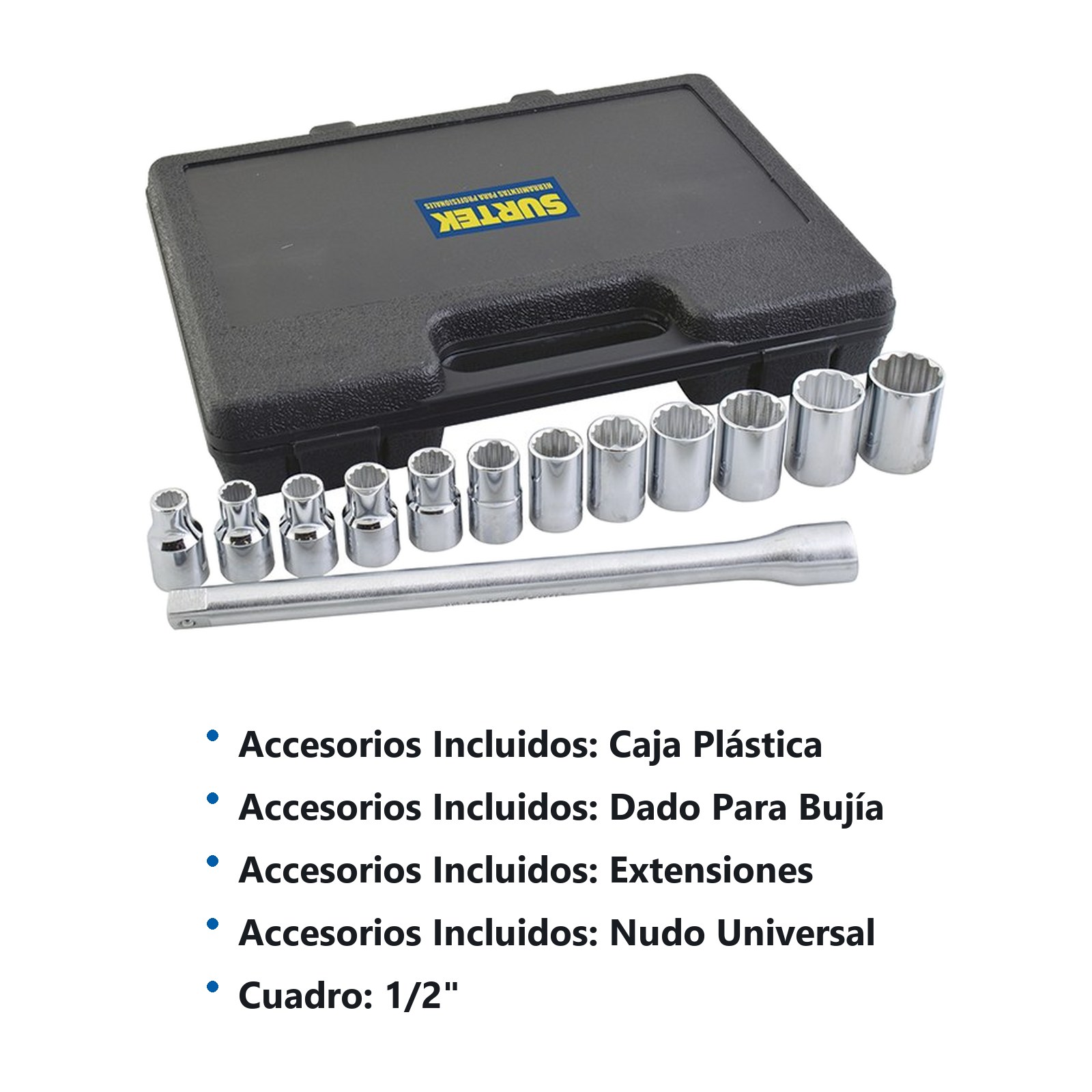 Juego de dados y accesorios cuadro de 1/2" métrico, 17 piezas Surtek - Imagen 3