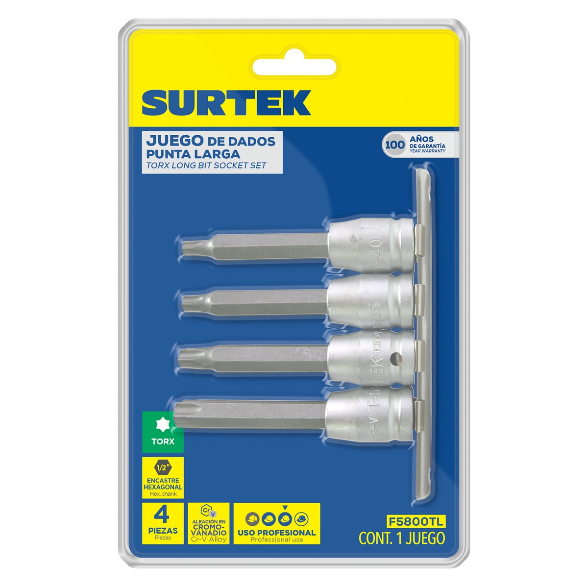 Juego de dados con punta larga torx cuadro de 1/2", 4 piezas Surtek - Imagen 2