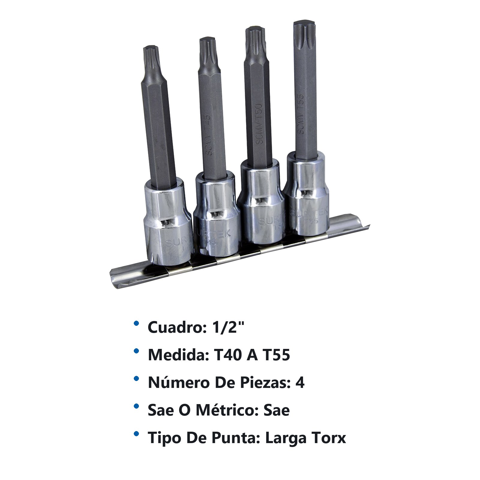 Juego de dados con punta larga torx cuadro de 1/2", 4 piezas Surtek - Imagen 3