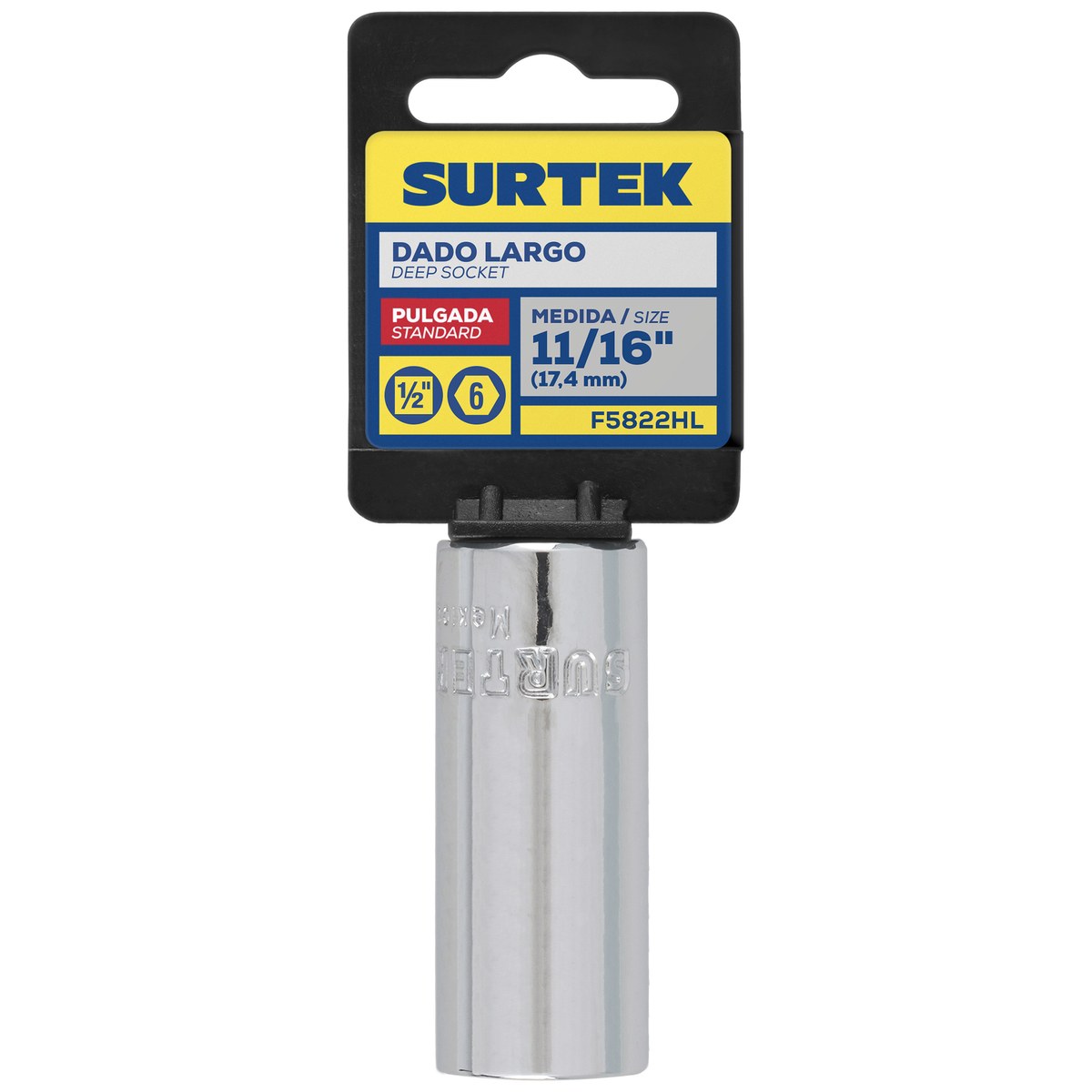 Dado largo cuadro de 1/2", 6 puntas, en pulgadas, 11/16" Surtek - Imagen 2