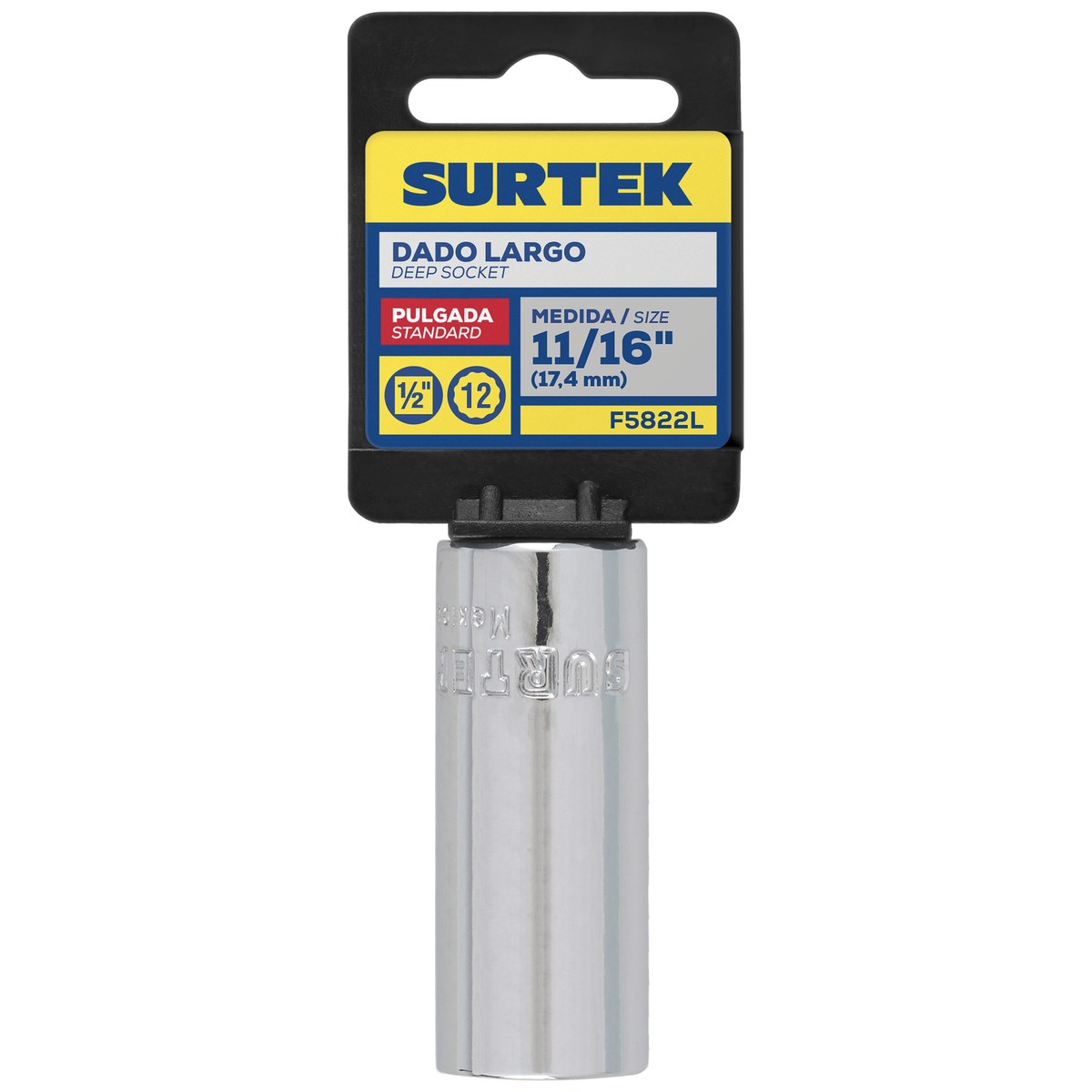 Dado largo cuadro de 1/2", 12 puntas, en pulgadas, 11/16" Surtek - Imagen 2