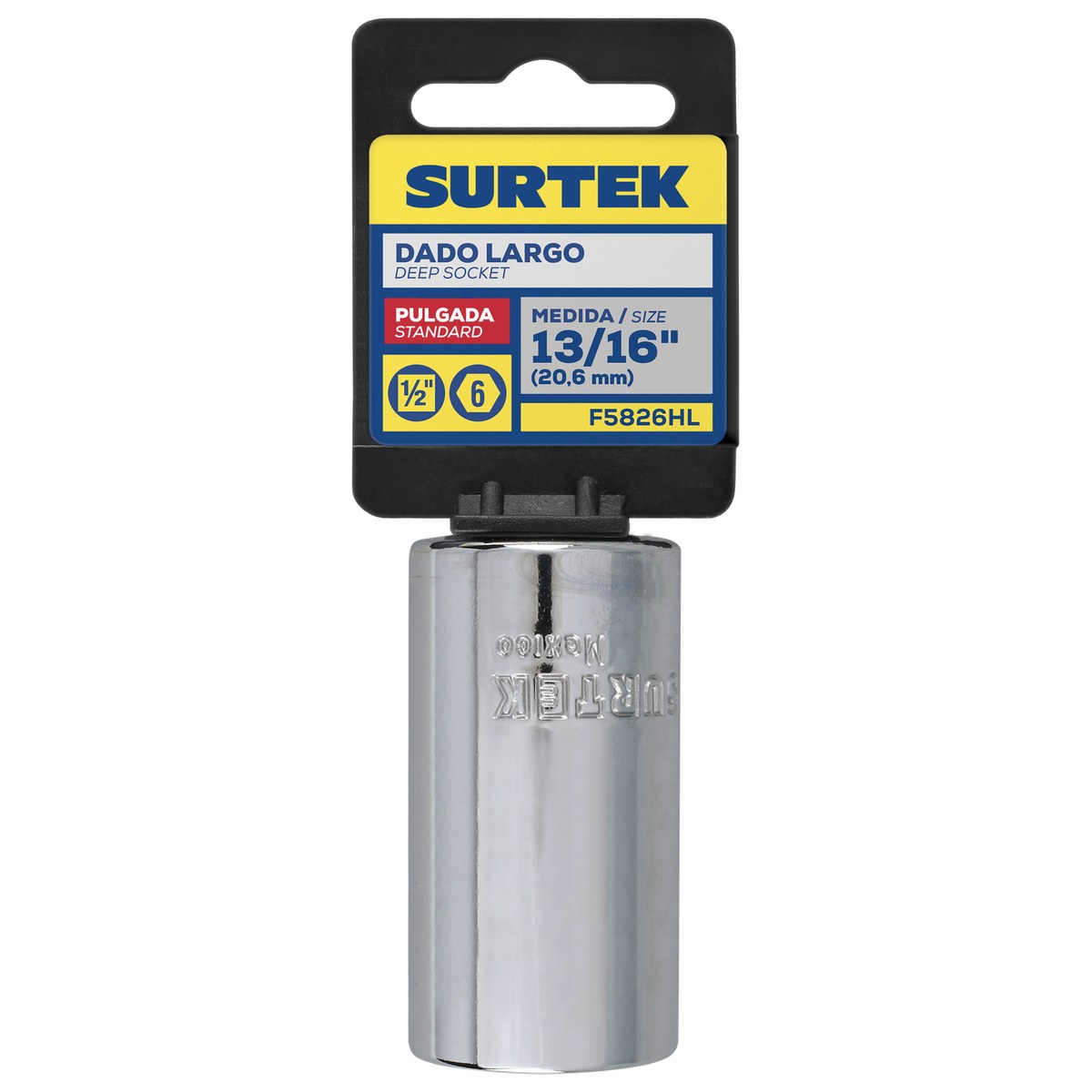 Dado largo cuadro de 1/2", 6 puntas, en pulgadas, 13/16" Surtek - Imagen 2