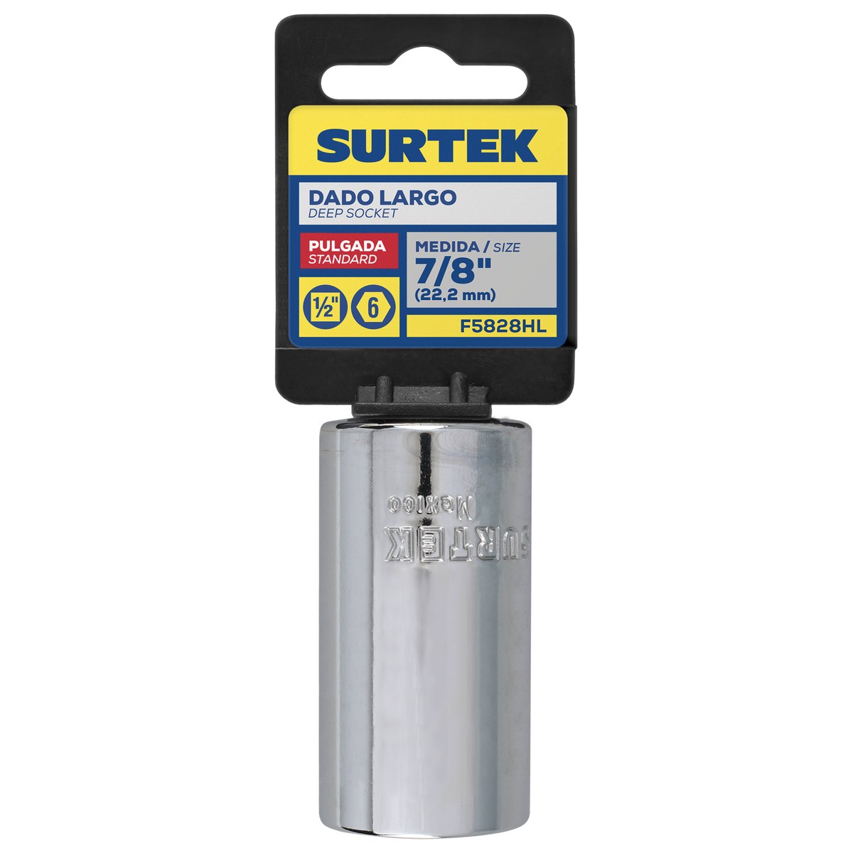Dado largo cuadro de 1/2", 6 puntas, en pulgadas, 7/8" Surtek - Imagen 2