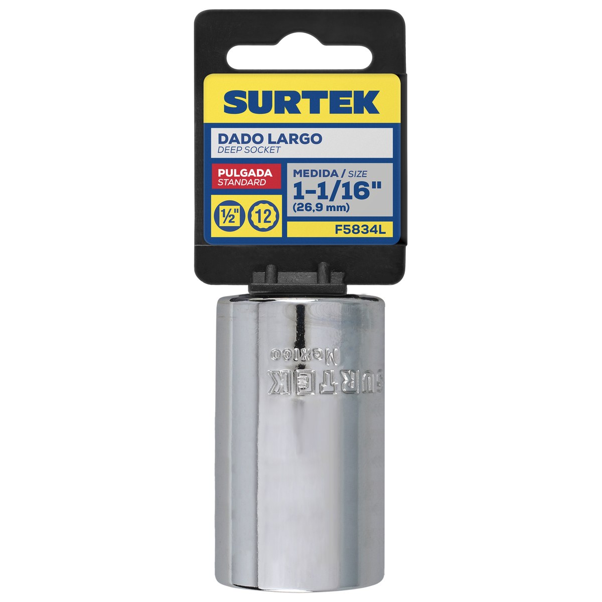 Dado largo cuadro de 1/2", 12 puntas, en pulgadas, 1-1/16" Surtek - Imagen 2