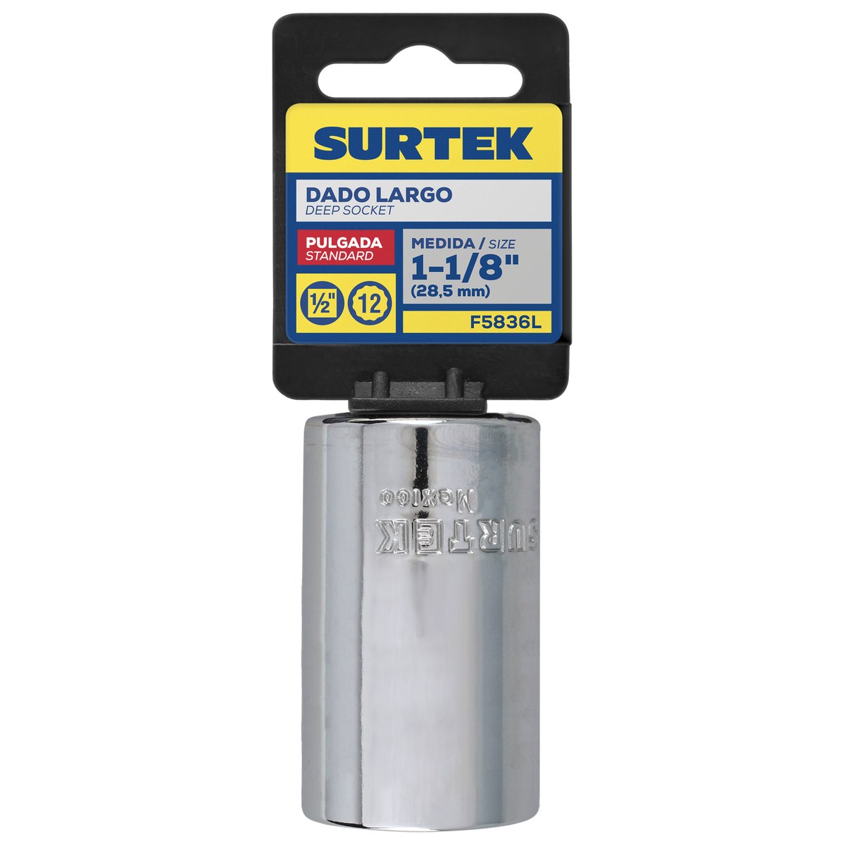 Dado largo cuadro de 1/2", 12 puntas, en pulgadas, 1-1/8" Surtek - Imagen 2