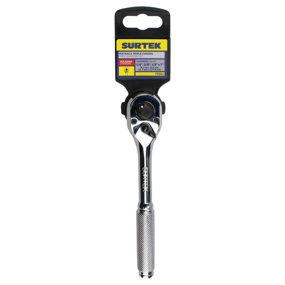 Matraca triple cuadro, cabeza tipo pera, para dados cuadro de 1/4", 3/8", y 1/2" Surtek - Imagen 2