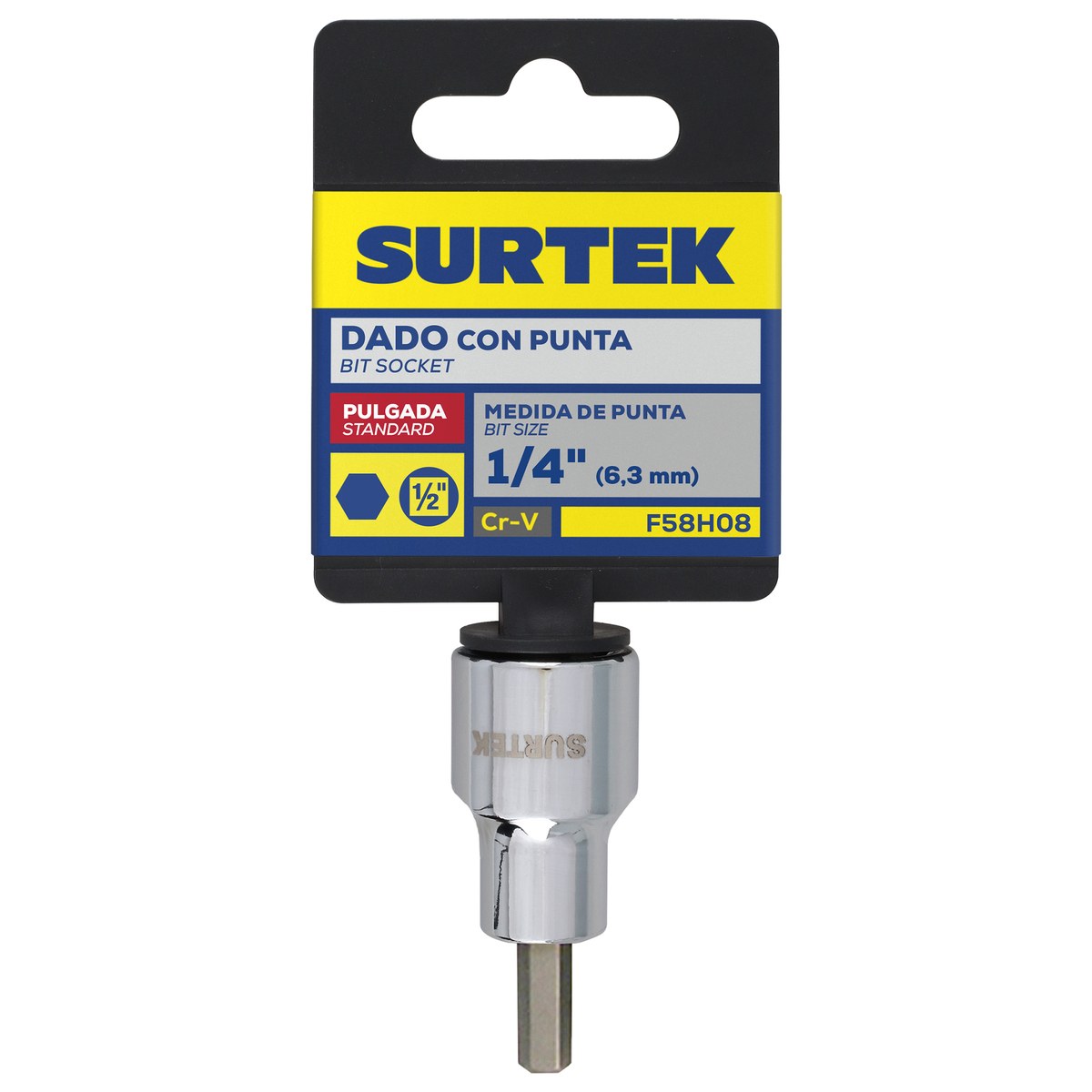 Dado con punta hexagonal cuadro de 1/2", en pulgadas, 1/4" Surtek - Imagen 2
