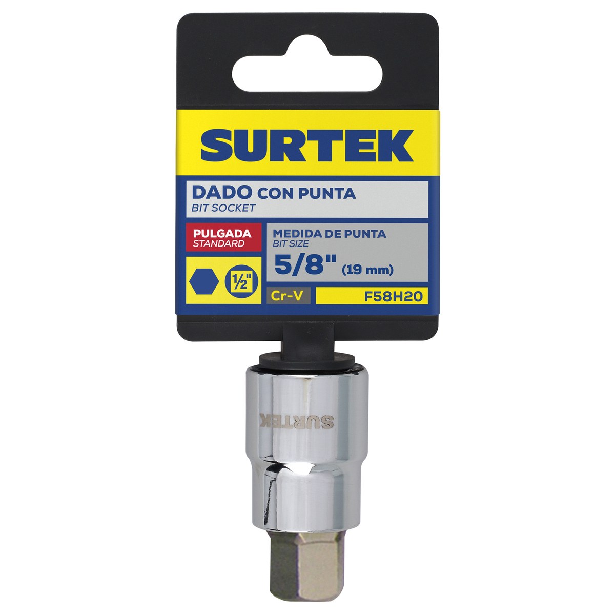 Dado con punta hexagonal cuadro de 1/2", en pulgadas, 5/8" Surtek - Imagen 2