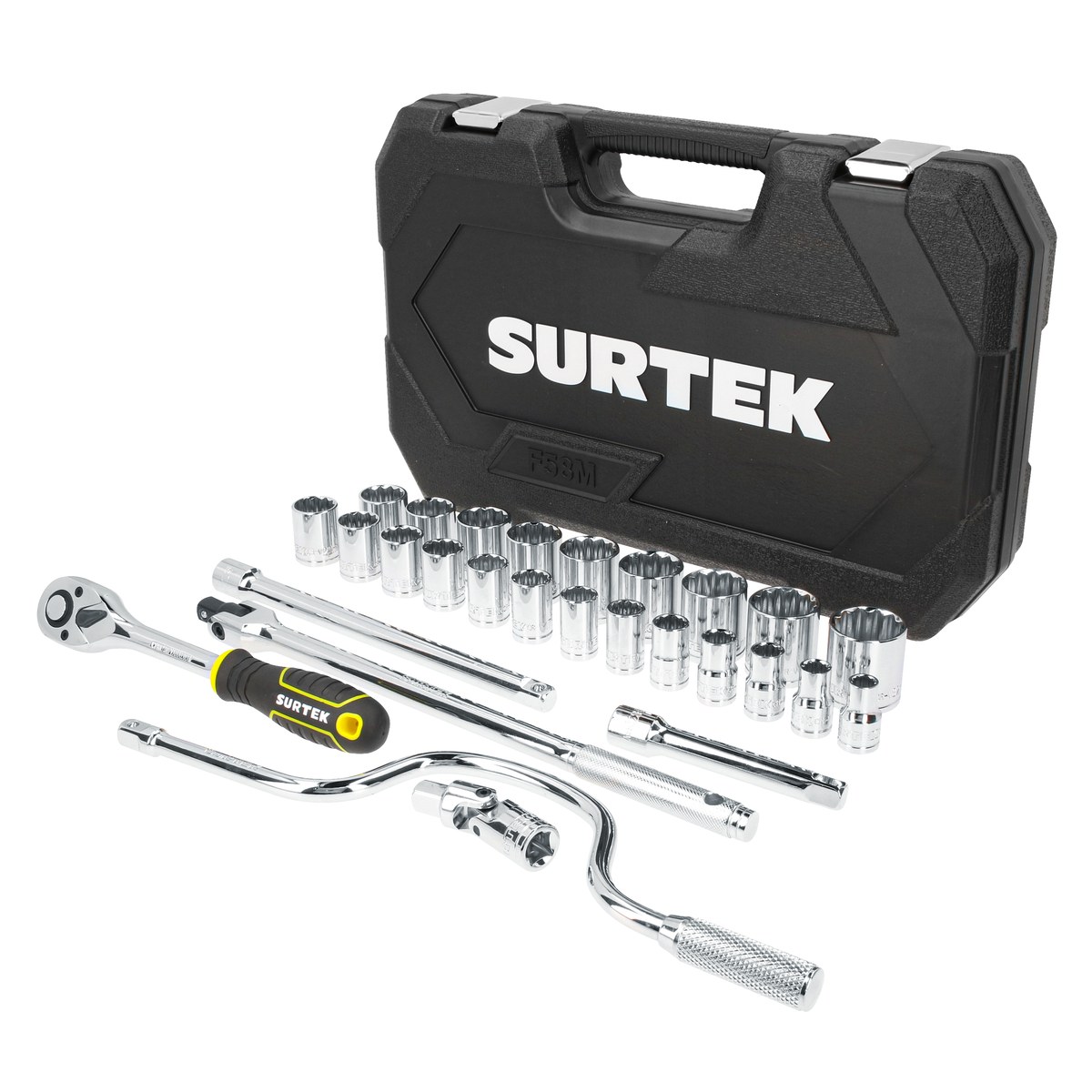 Juego de dados y accesorios cuadro de 1/2" métrico, 28 piezas Surtek