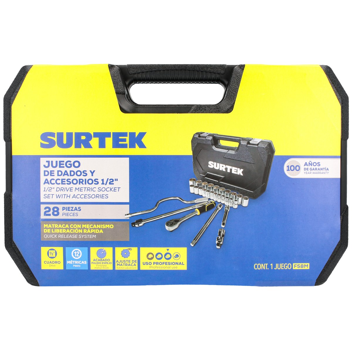 Juego de dados y accesorios cuadro de 1/2" métrico, 28 piezas Surtek - Imagen 4