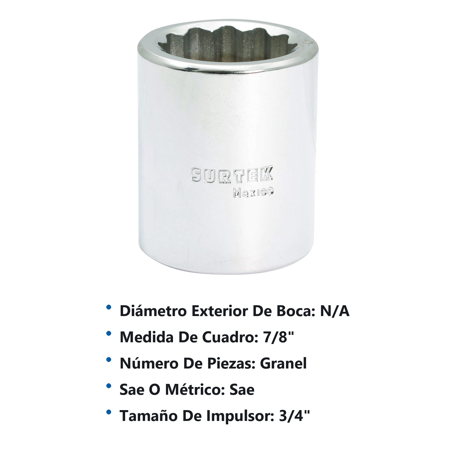 Dado cuadro de 3/4", 12 puntas, en pulgadas, 7/8" Surtek - Imagen 3