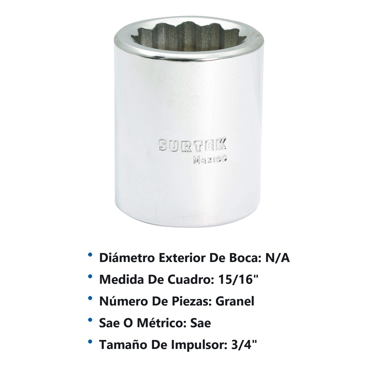 Dado cuadro de 3/4", 12 puntas, en pulgadas, 15/16" Surtek - Imagen 3