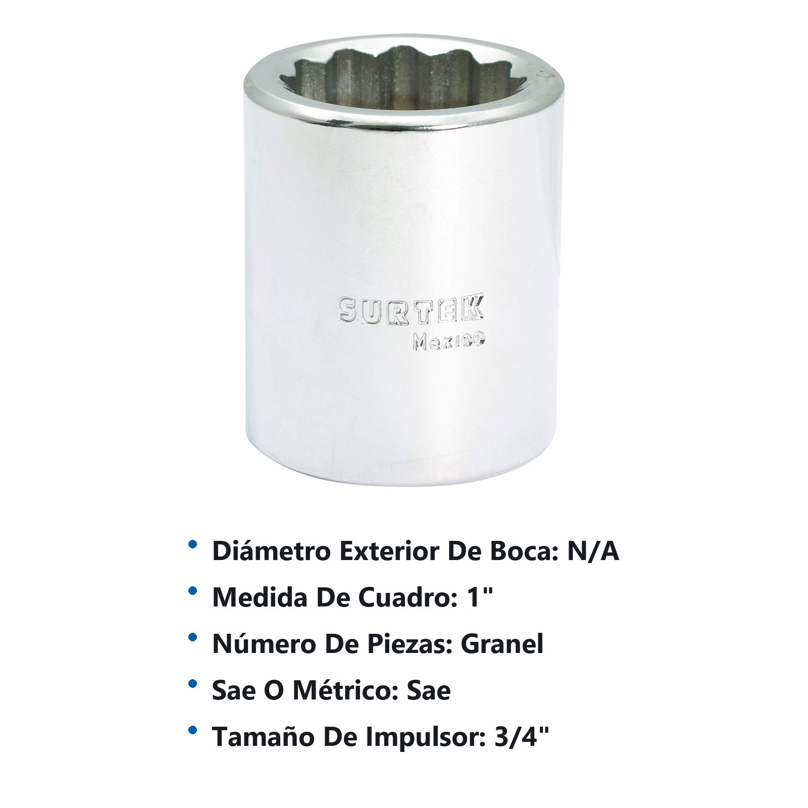 Dado cuadro de 3/4", 12 puntas, en pulgadas, 1" Surtek - Imagen 3