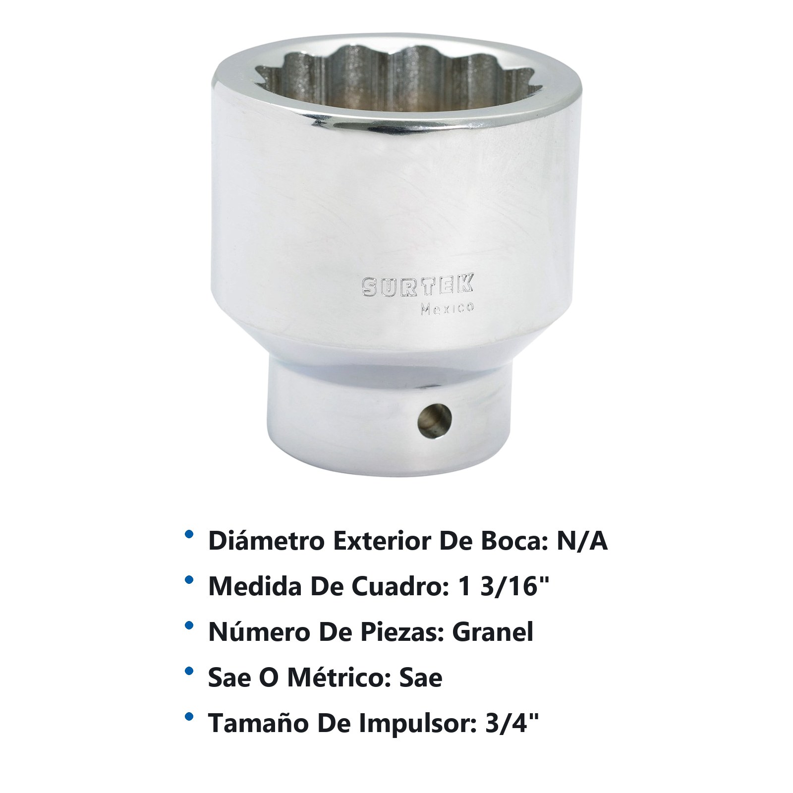 Dado cuadro de 3/4", 12 puntas, en pulgadas, 1-3/16" Surtek - Imagen 3