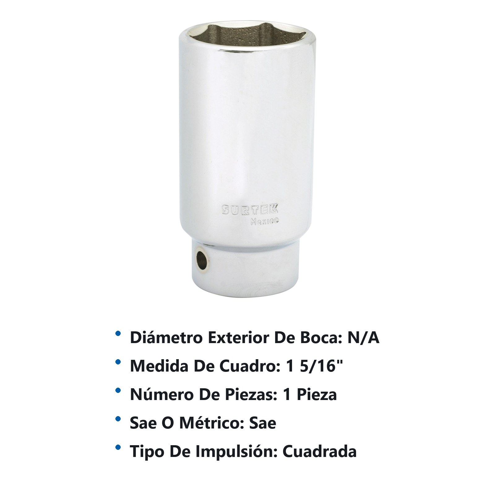 Dado largo cuadro de 3/4", 6 puntas, en pulgadas, 1-5/16" Surtek - Imagen 3
