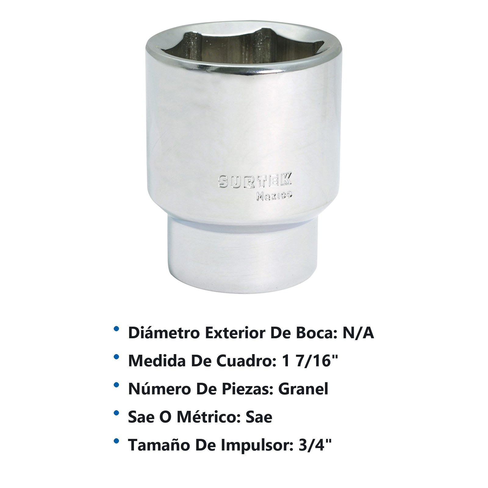 Dado cuadro de 3/4", 6 puntas, en pulgadas 1-7/16" Surtek - Imagen 3