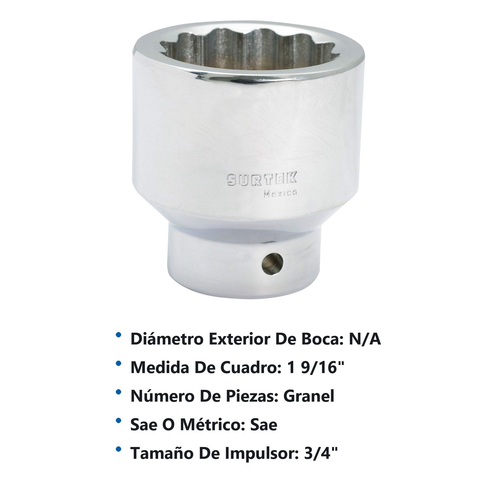 Dado cuadro de 3/4", 12 puntas, en pulgadas, 1-9/16" Surtek - Imagen 3