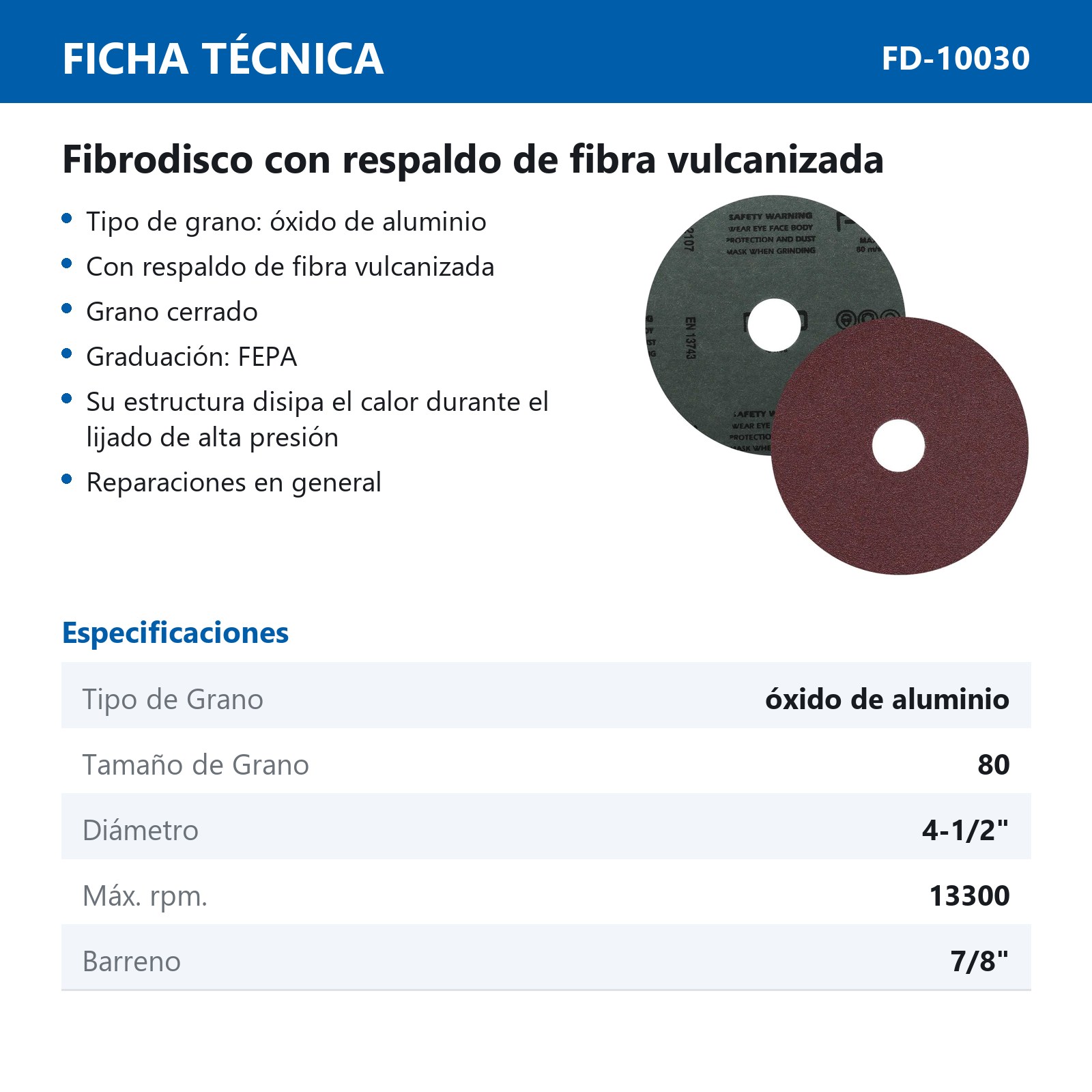 FIBRODISCO AO 4-1/2" X 7/8" G80 (Precio x pieza - Empaque c/25 pzas) - Imagen 4