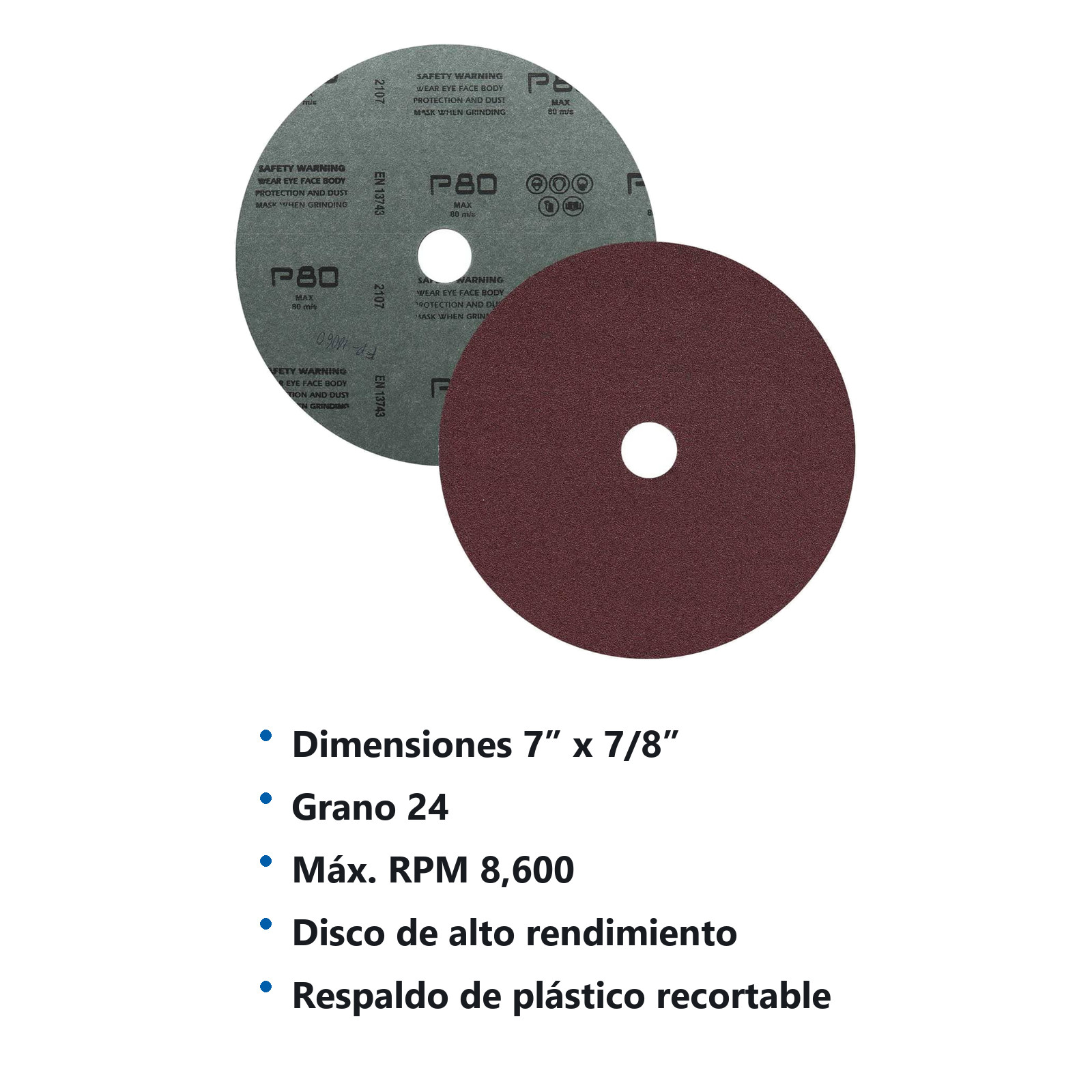 FIBRODISCO AO 7" X 7/8" G024 (Precio x pieza - Empaque c/25 pzas) - Imagen 4