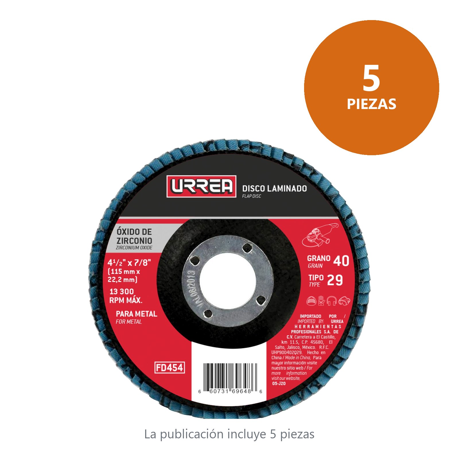 Disco laminado tipo 29 grano 60, 4-1/2" Urrea - Imagen 2