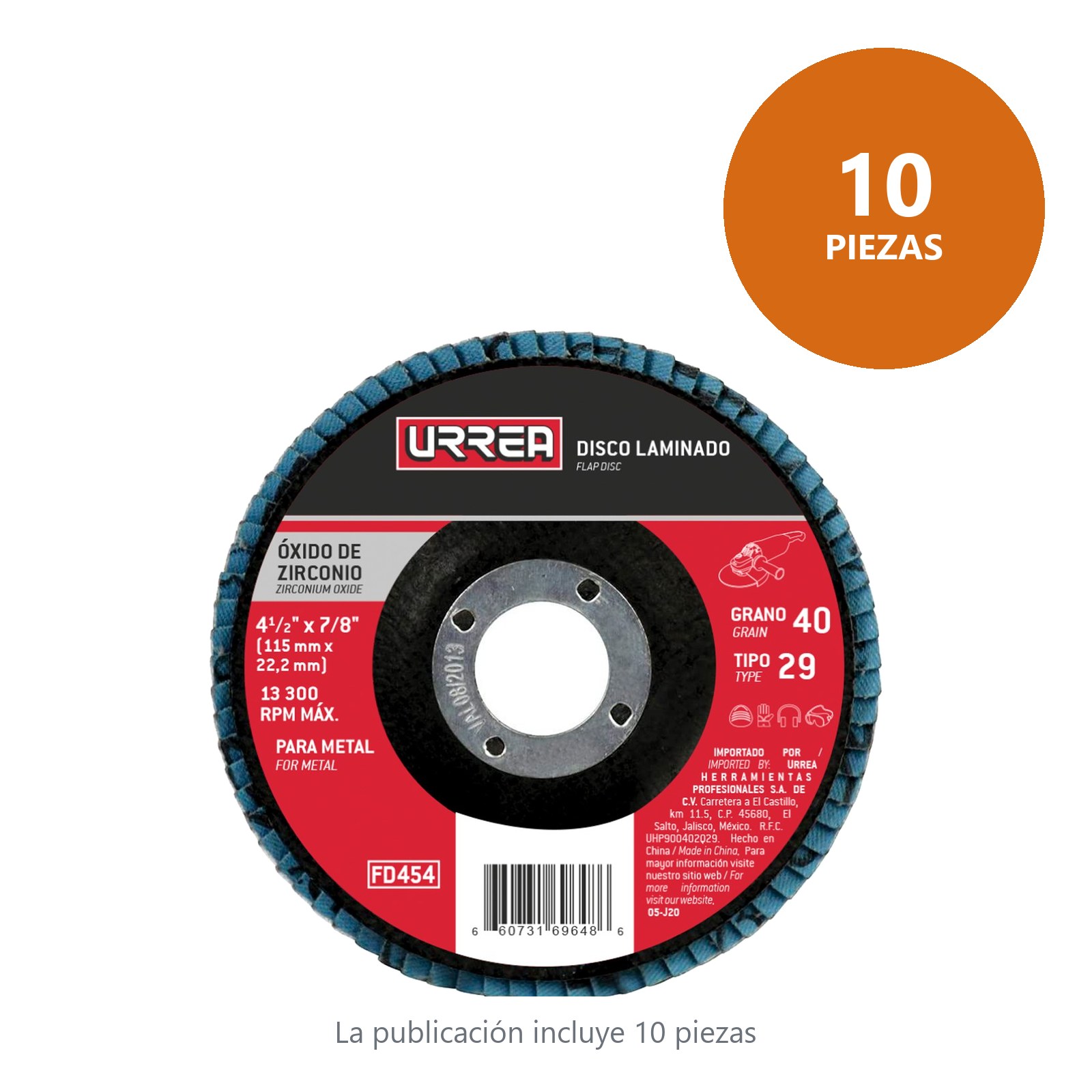 Disco laminado tipo 29 grano 80, 4-1/2" Urrea - Imagen 2