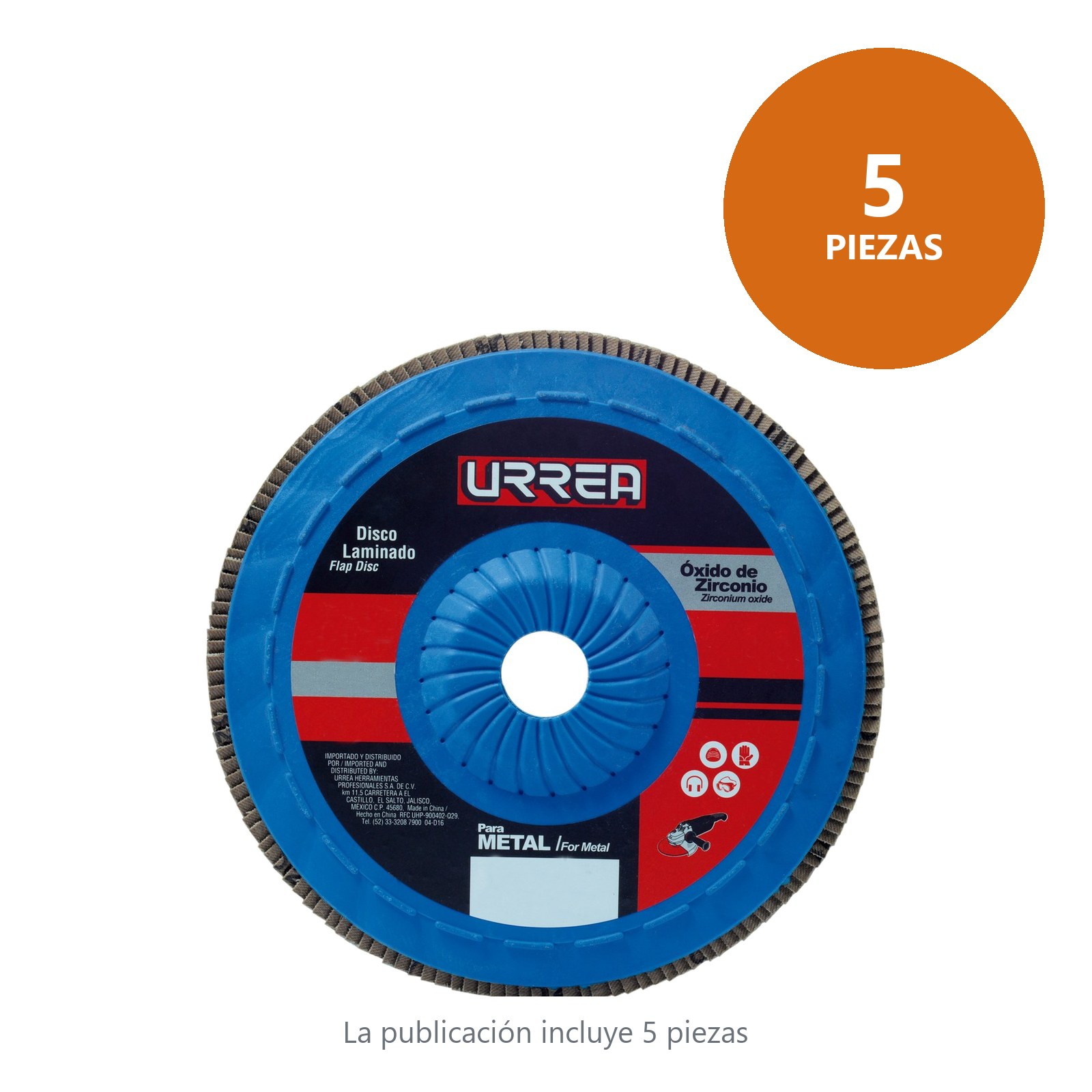 Disco laminado tipo 27 grano 120 con respaldo plástico, 7" Urrea - Imagen 2