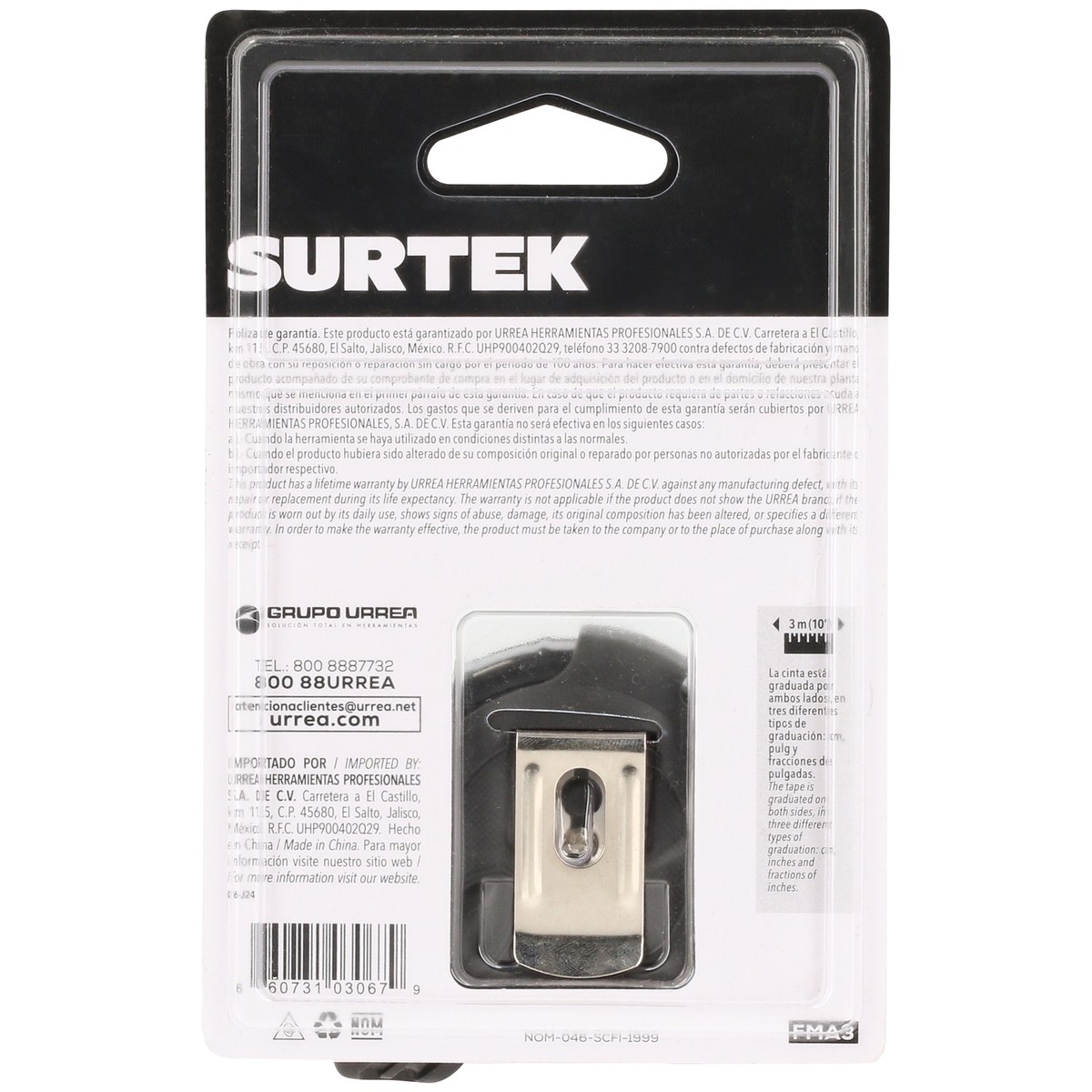 Flexómetro con carcasa anti-impacto cinta color negro 3 m x 16 mm Surtek - Imagen 3