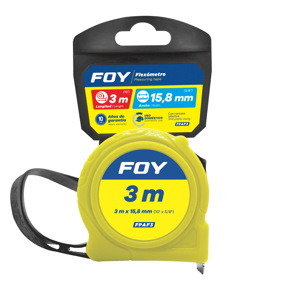 Flexómetro con carcasa de plástico color amarillo, 3 m x 16 mm Foy - Imagen 2
