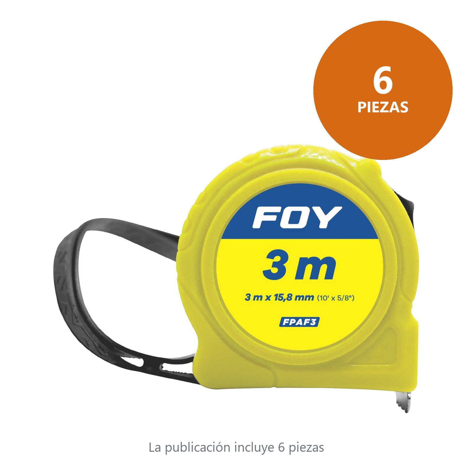 Flexómetro con carcasa de plástico color amarillo, 3 m x 16 mm Foy - Imagen 3