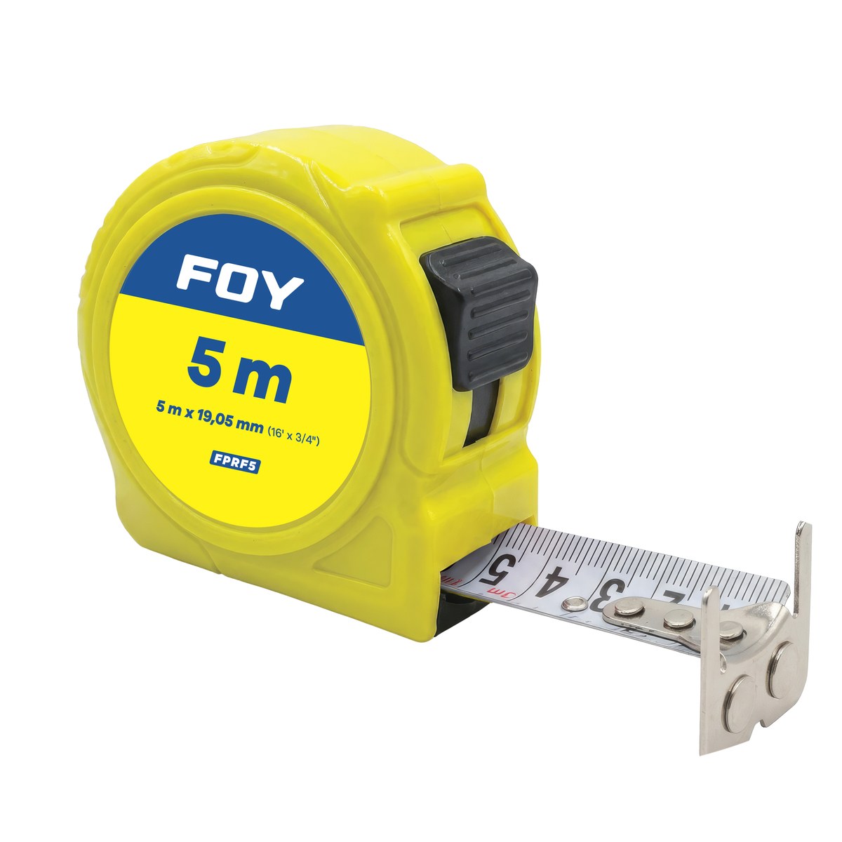 Flexómetro con carcasa de plástico color amarillo, 5 m x 19 mm Foy