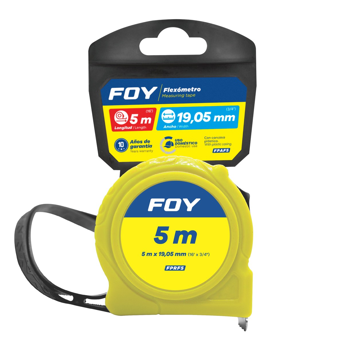 Flexómetro con carcasa de plástico color amarillo, 5 m x 19 mm Foy - Imagen 2