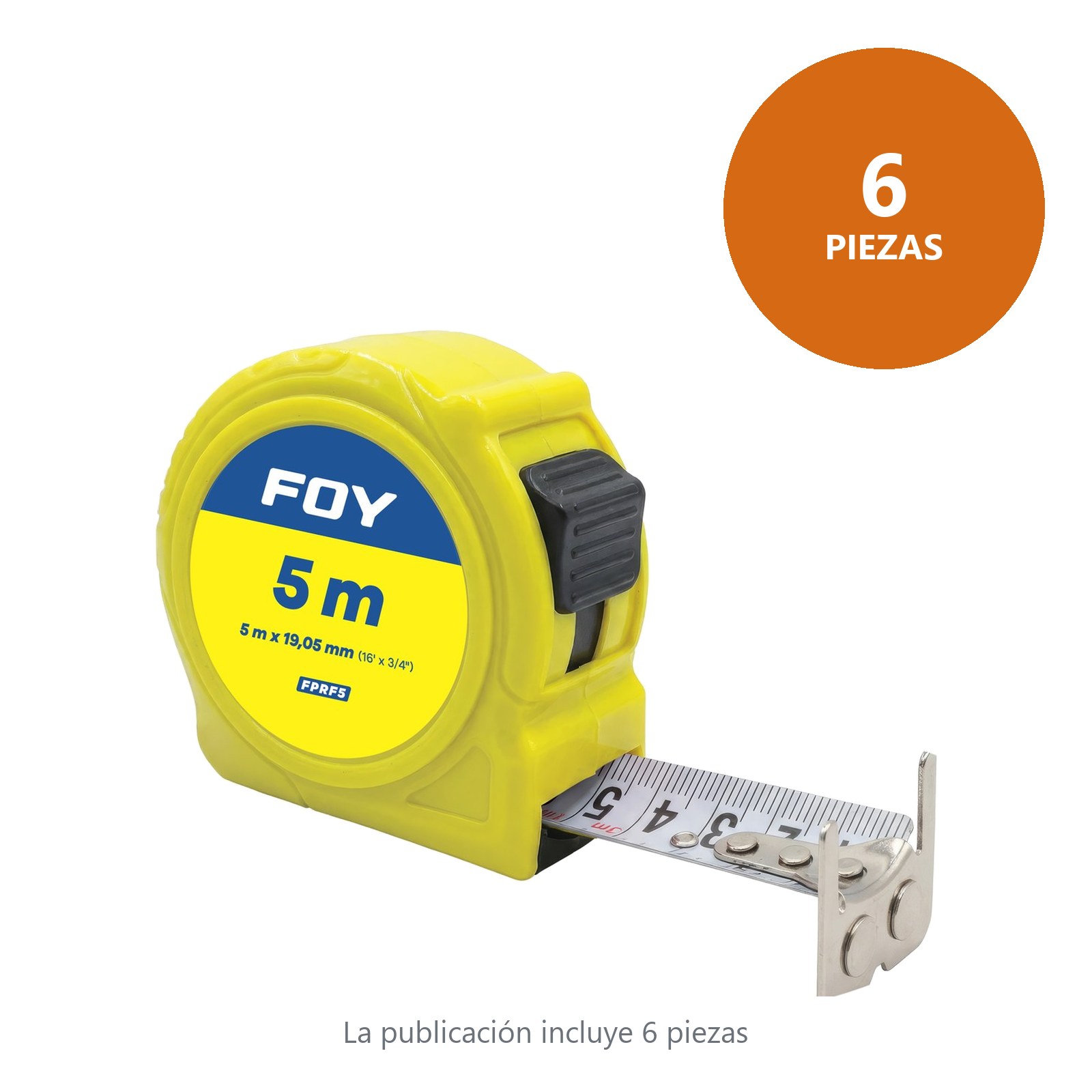 Flexómetro con carcasa de plástico color amarillo, 5 m x 19 mm Foy - Imagen 3