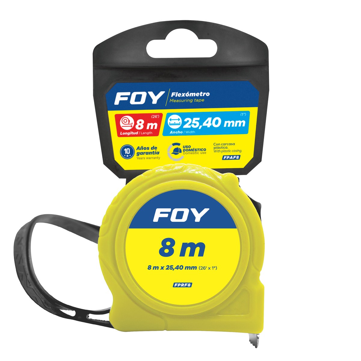Flexómetro con carcasa de plástico color amarillo, 8 m x 25 mm Foy - Imagen 2