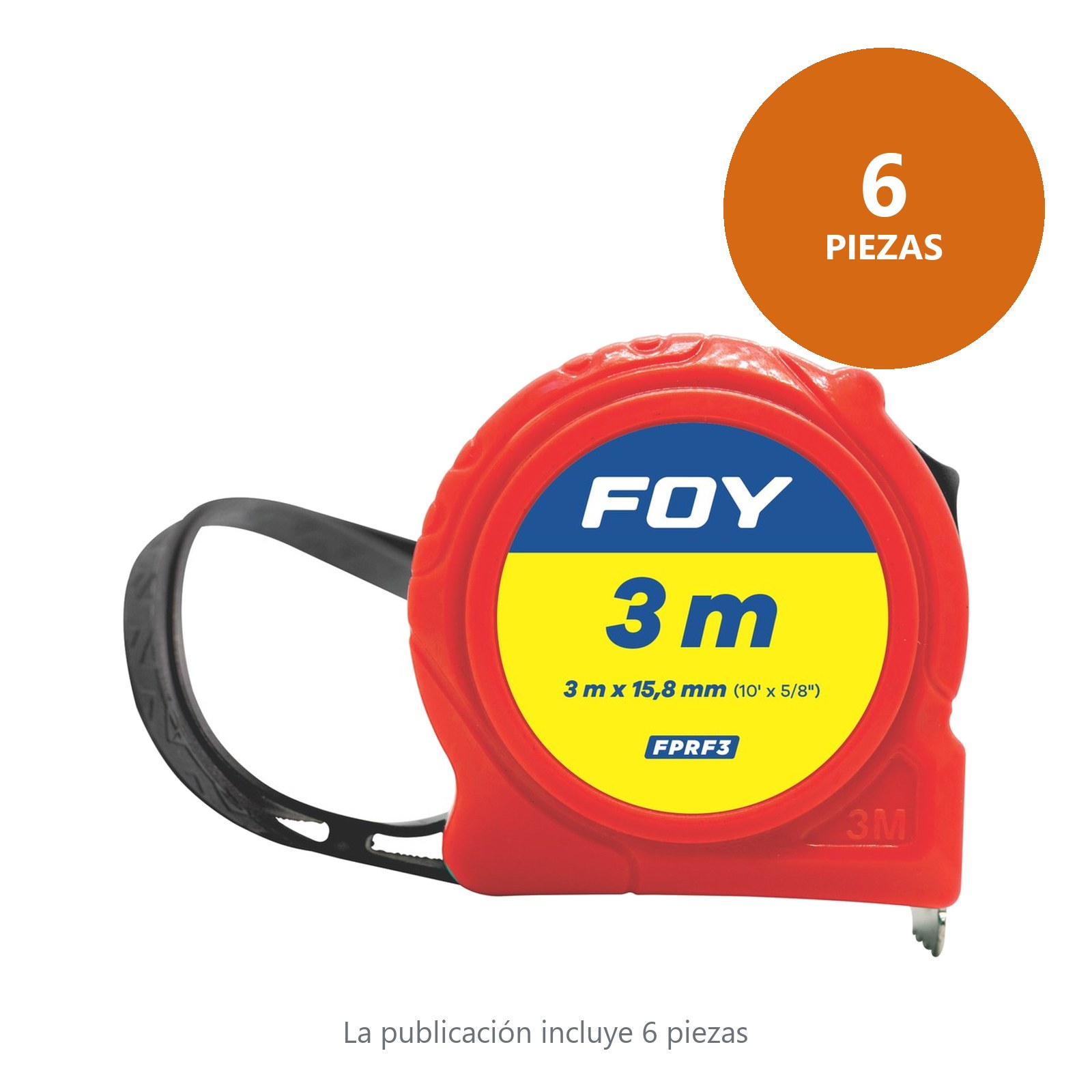 Flexómetro con carcasa de plástico color rojo, 3 m x 16 mm Foy - Imagen 3