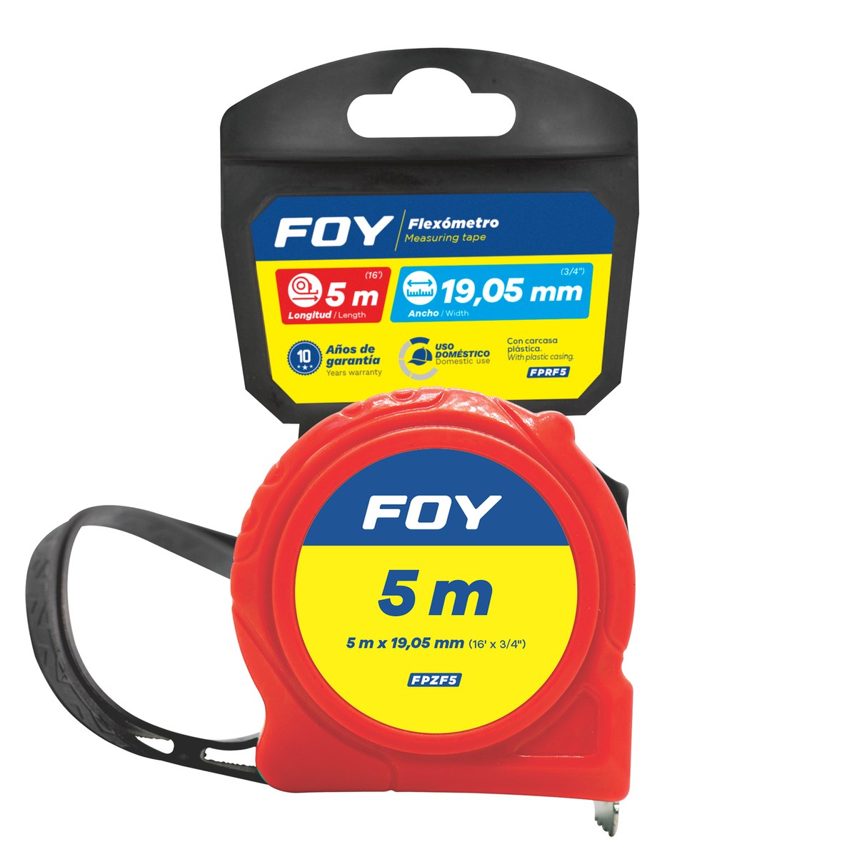 Flexómetro con carcasa de plástico color rojo, 5 m x 19 mm Foy - Imagen 2
