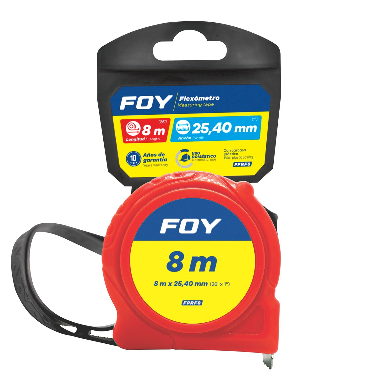 Flexómetro con carcasa de plástico color rojo, 8 m x 25 mm Foy - Imagen 2