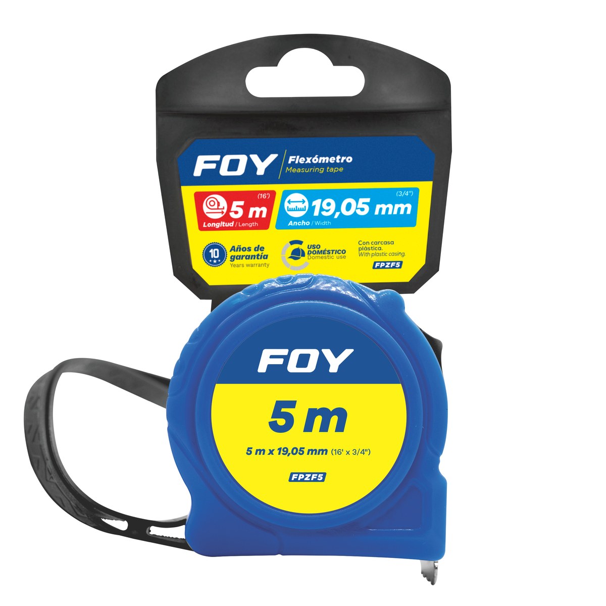 Flexómetro con carcasa de plástico color azul, 5 m x 19 mm Foy - Imagen 2