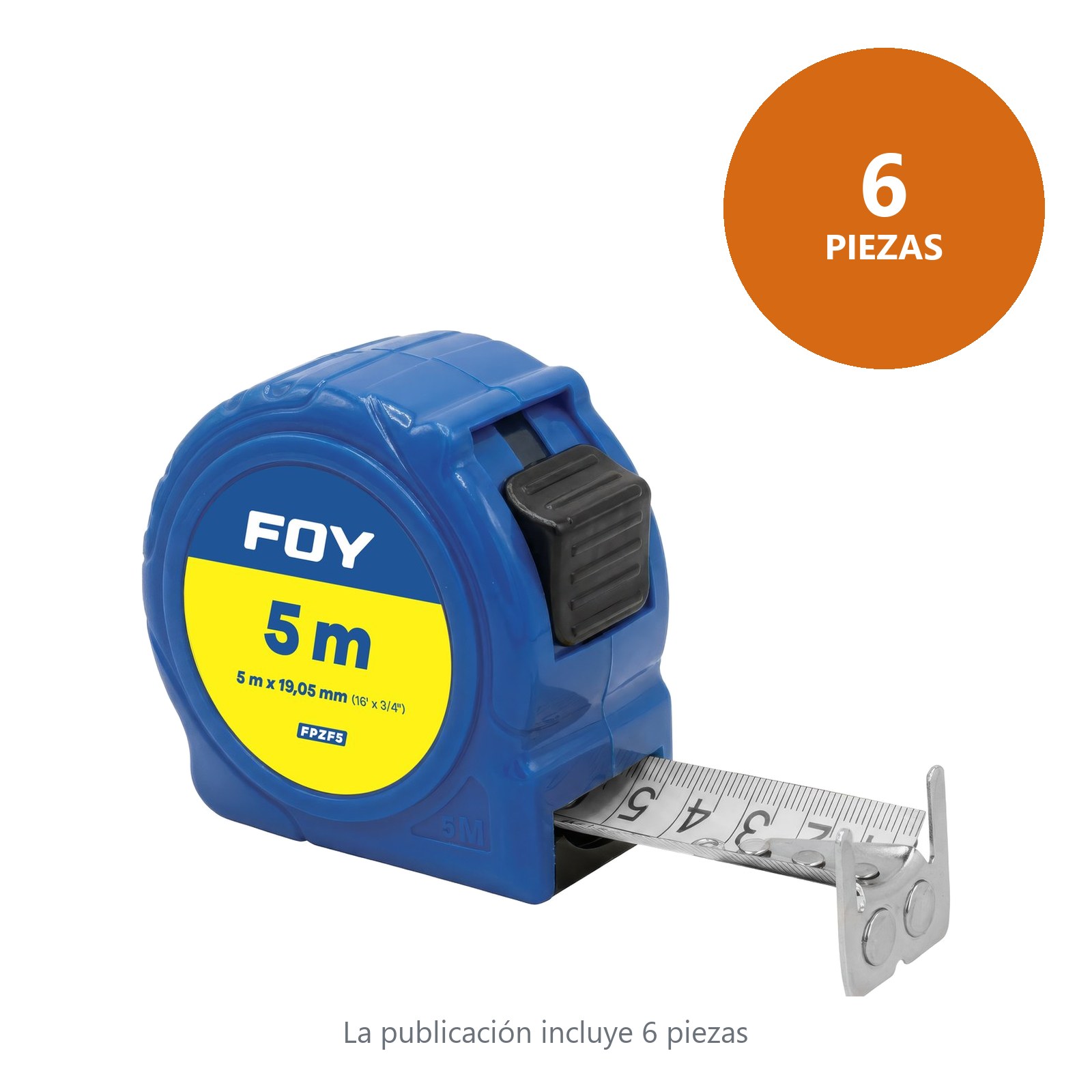 Flexómetro con carcasa de plástico color azul, 5 m x 19 mm Foy - Imagen 3