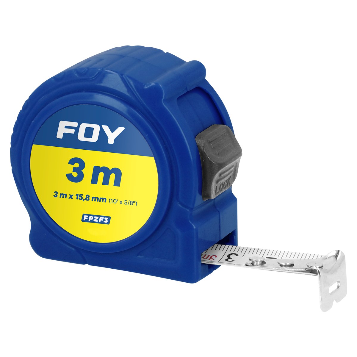 Flexómetros con carcasa de plástico azul en display, 3 m x 16 mm Foy