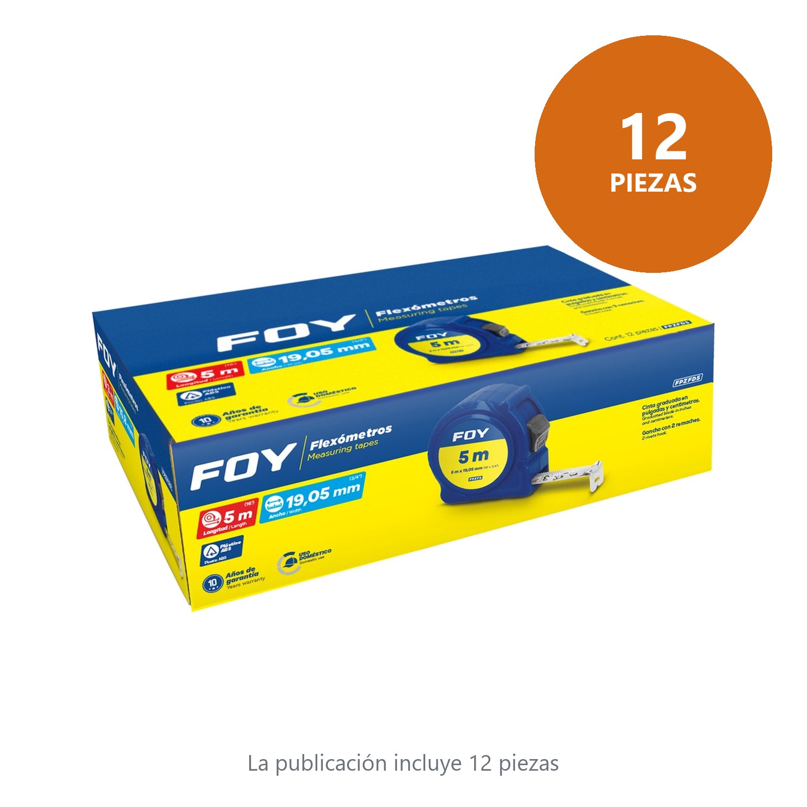 Flexómetros con carcasa de plástico azul en display, 5 m x 19 mm Foy - Imagen 3