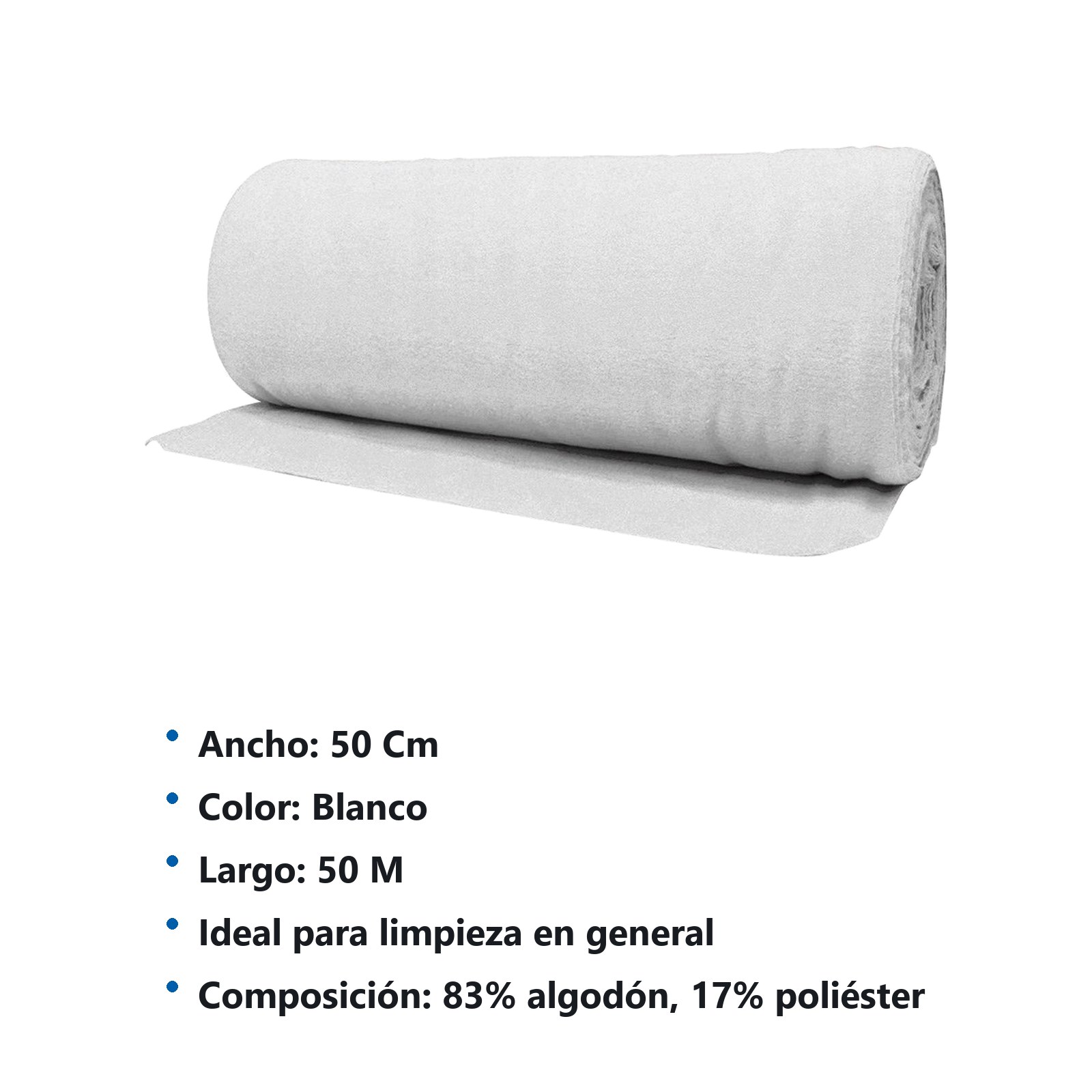 Franela en rollo de 50 cm x 50 m blanca Foy - Imagen 2