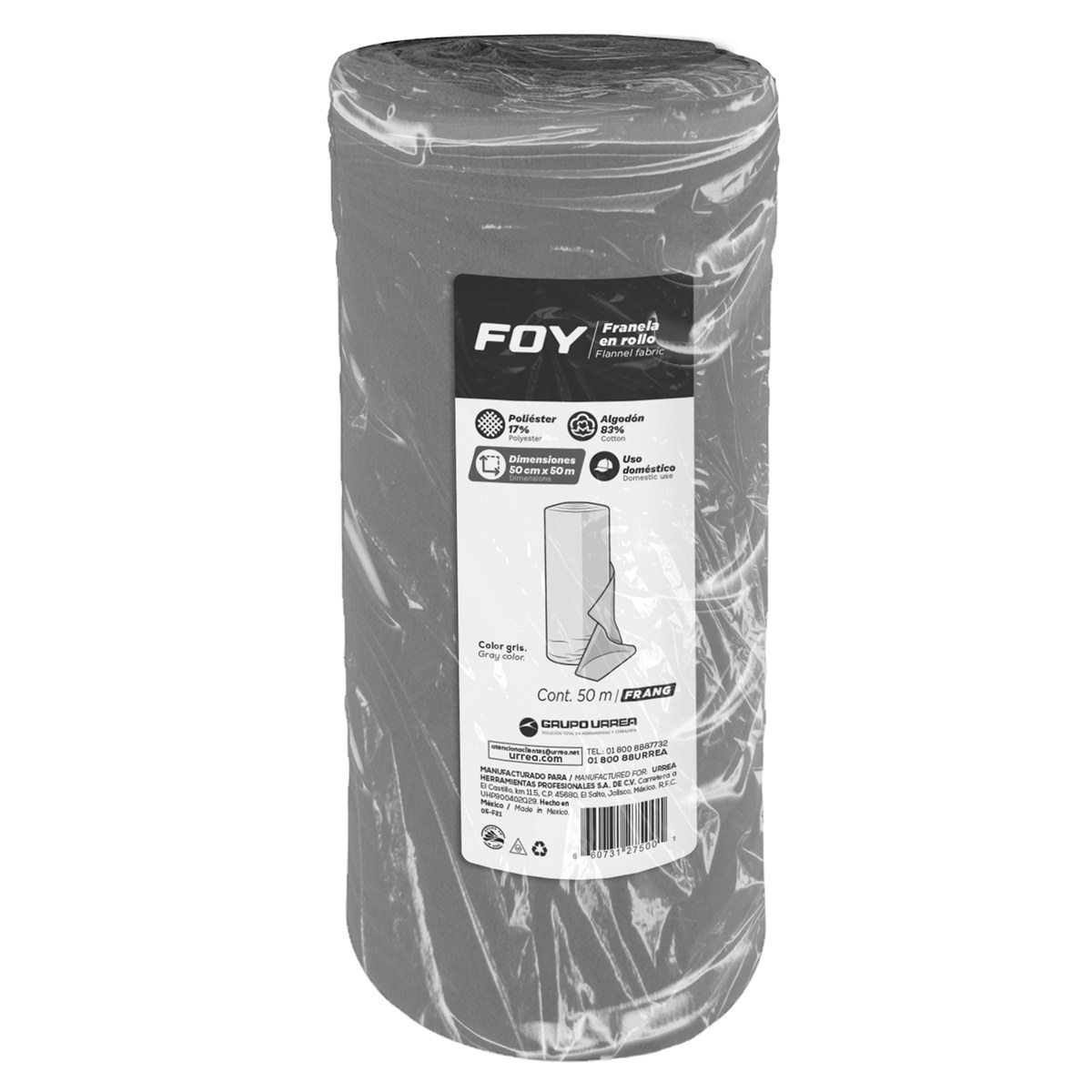 Franela en rollo de 50 cm x 50 m gris Foy - Imagen 2
