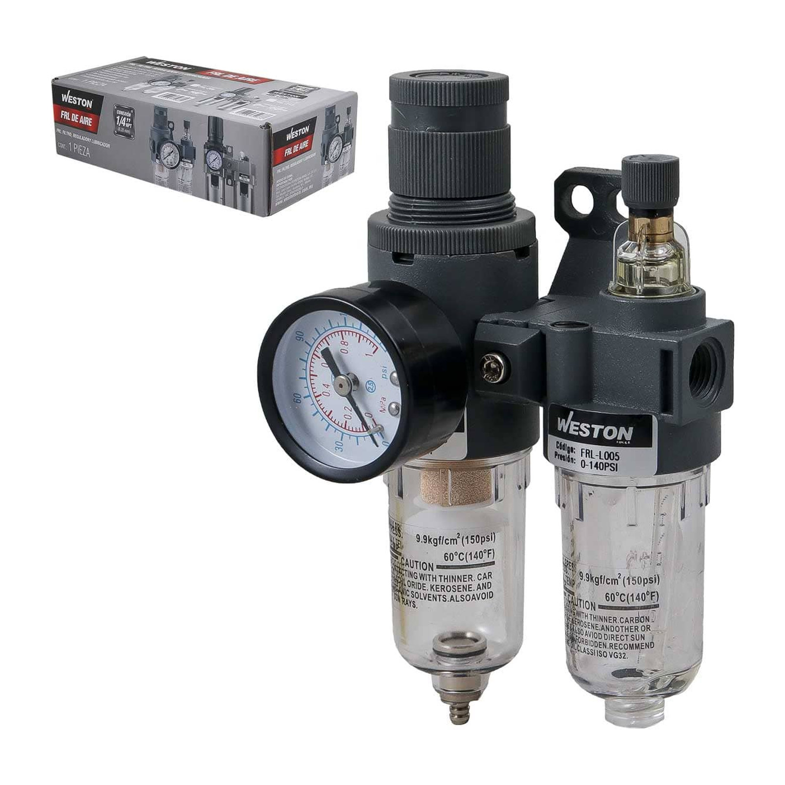 Filtro Regulador y Lubricador (FRL) 1/4" NPT Weston - Paquete de 2 Unidades