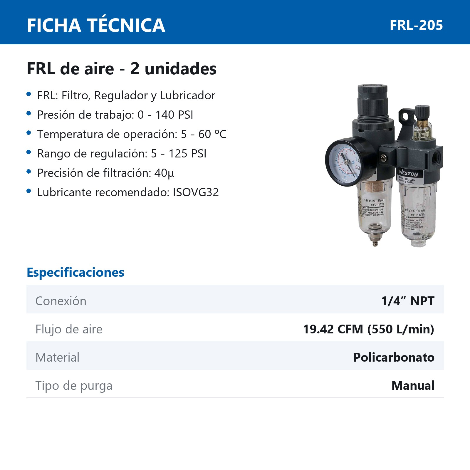FRL (2 UNIDADES) 1/4" NPT - Imagen 3