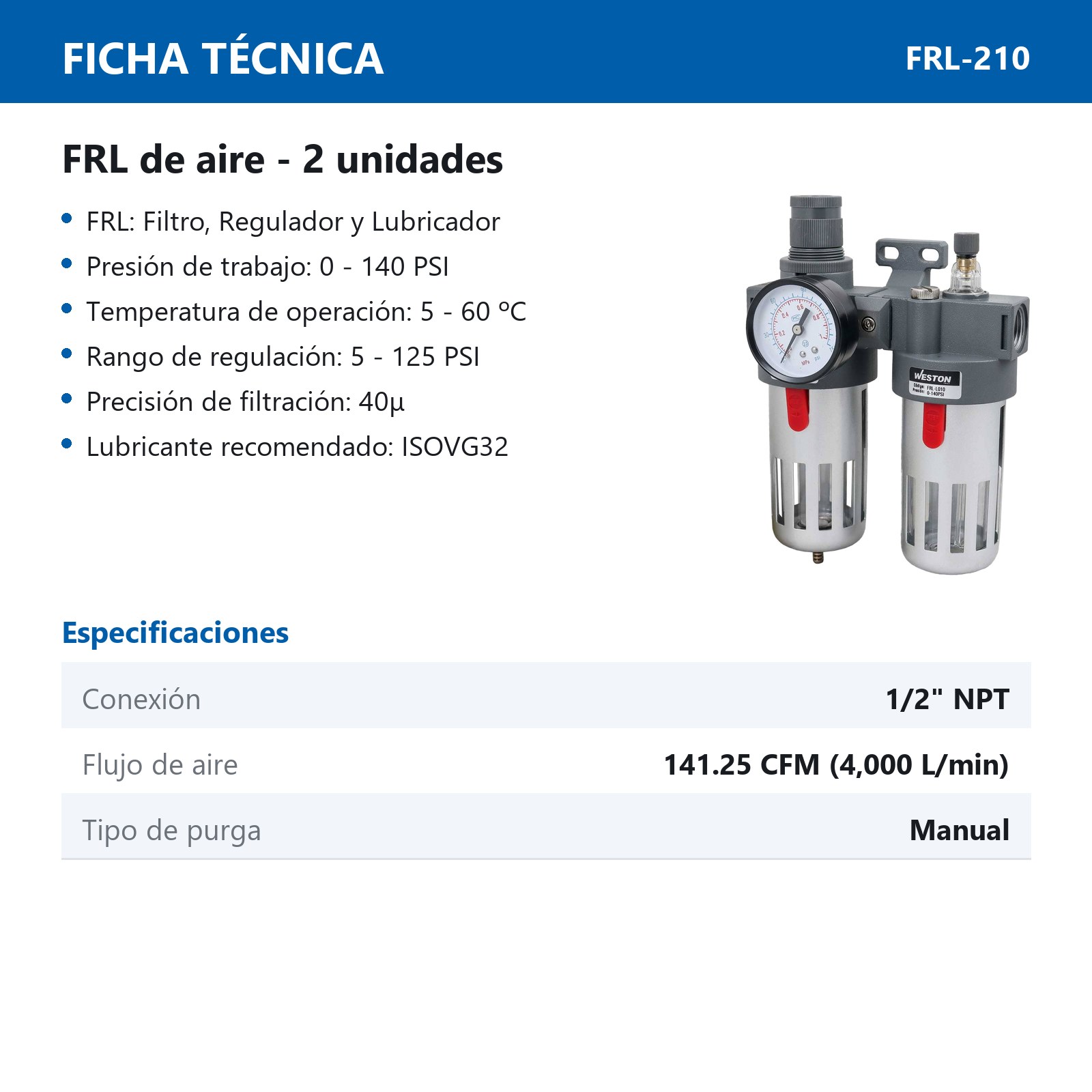 FRL (2 UNIDADES) 1/2" NPT - Imagen 3